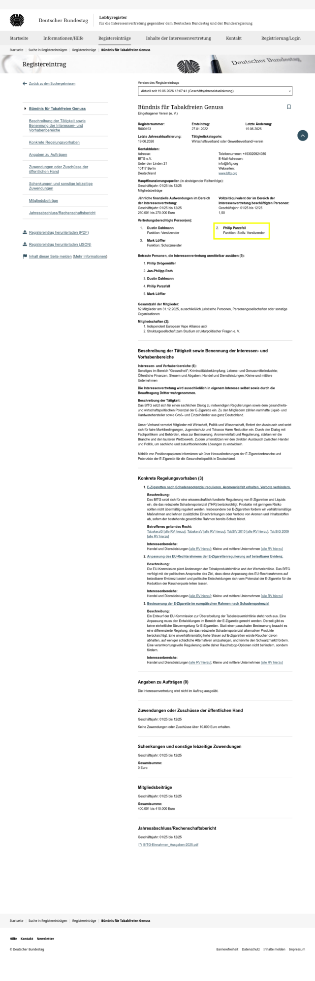 Screenshot Lobbyregister